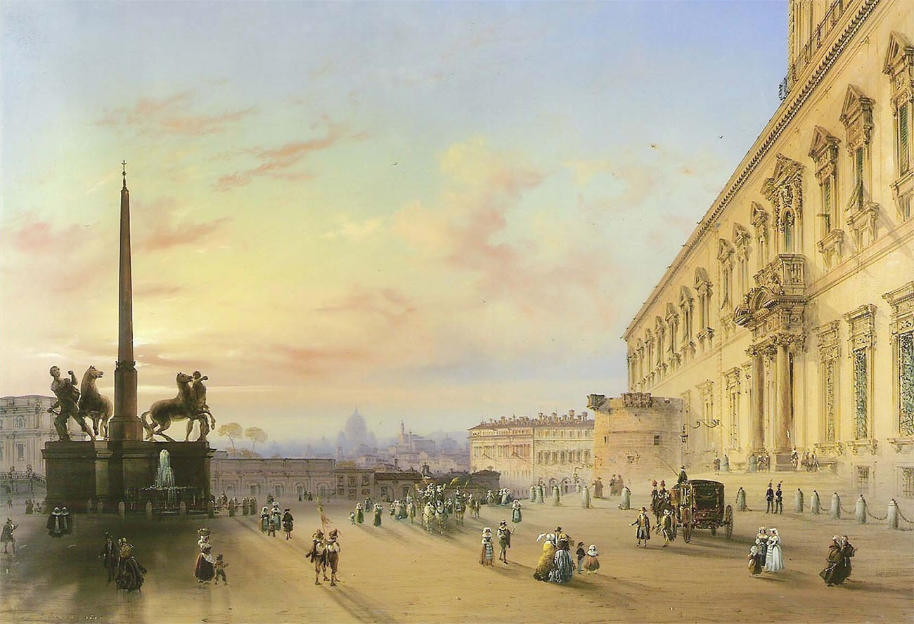 Carlo Bossoli,Piazza di Monte Cavallo au Quirinale (1840-1880, date indéterminée)